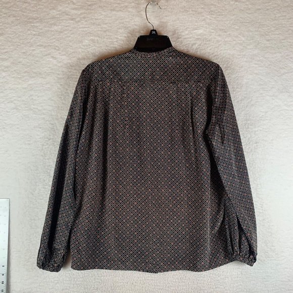 Halston‎ VI Women's Long Sleeve Tie Neck Brown Diamond Print Blouse Size 10 8479 - Picture 6 of 8